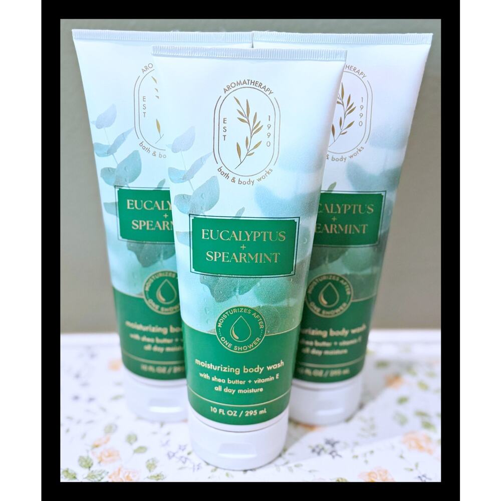 Bath & Body Works 10 fl oz Aroma Eucalyptus Spearmint Moisturizing Body Wash x3